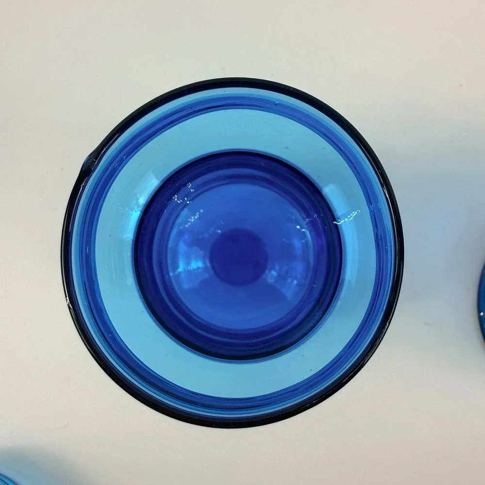 Blue Glass Apothecary Jars Mid Century Modern Lidded Candy Dishes Set of 2